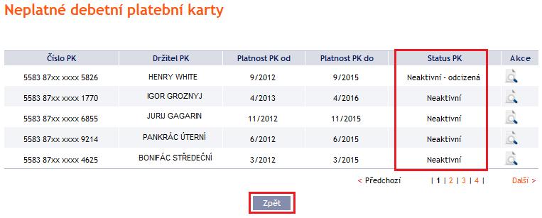 Detaily Karty jsou stejné jako u platné Karty a lze je rovněž vytisknout viz bod 3.1.