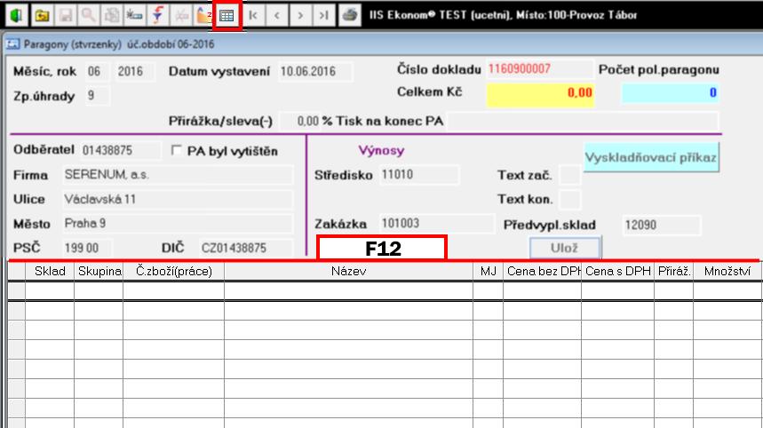 6 Speciální typy formulářů 6.1 Hlavička + položky V horní části formuláře je hlavička pořizovaného dokladu a v dolní části formuláře je tabulka jednotlivých položek dokladu.