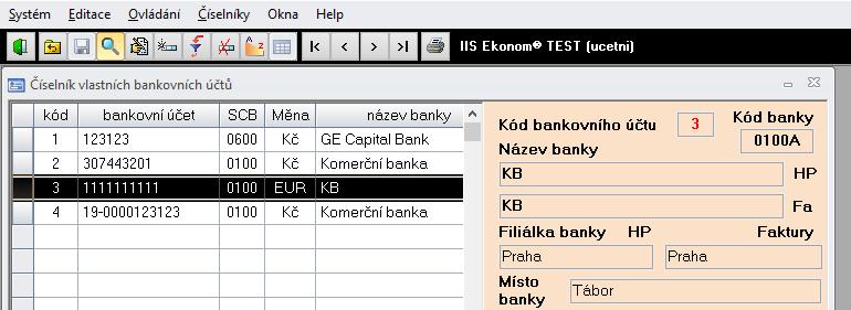 Práce probíhají nad každou částí samostatně. Přechod z hlavičky do položek se provádí klávesou F12.