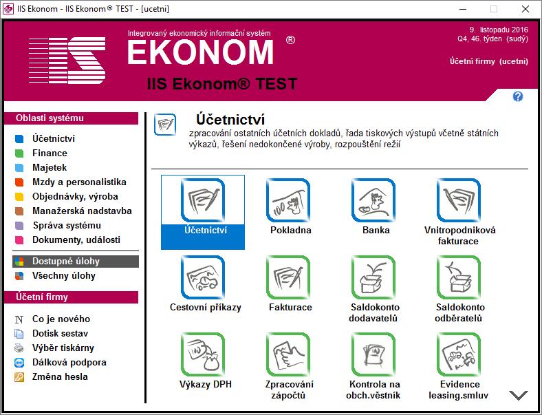 CTRL+T Tiskni 2 Přihlašovací dialog V přihlašovacím dialogu vybrat požadovanou databázi a zadat přihlašovací údaje. 3 Úvodní obrazovka 1.