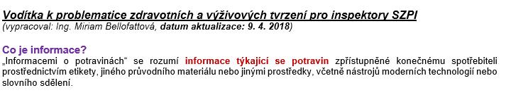 Vodítka k problematice zdravotních a výživových tvrzení pro inspektory SZPI Vodítka z roku 2015