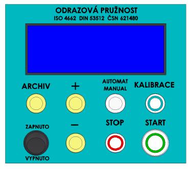 PANEL Elektronické vybavení tvoří snímač úhlu kyvadla. Signály ze snímače úhlu jsou vedeny do zobrazovací jednotky, která vypočítává hodnotu odrazu nárazníku R v procentech.