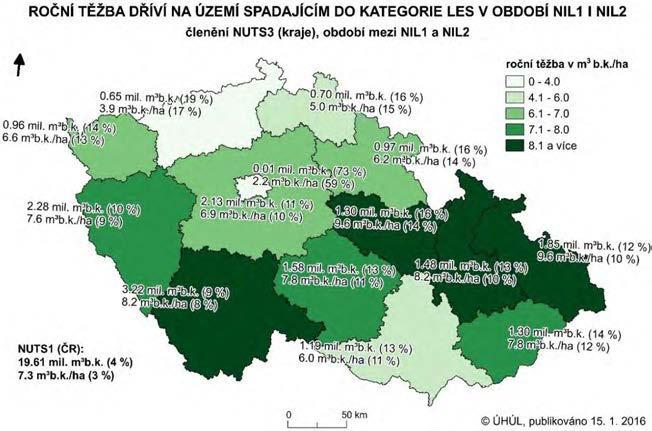 Obrázek 4.6.3.1.1 Průměrná roční těžba dříví (hroubí b. k.