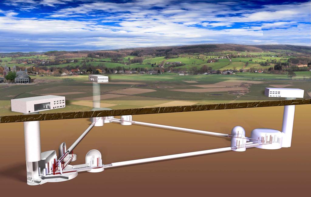 vize třetí generace detektorů kryogenní kilometrové safírové interferometry pod zemí KAGRA (KAMioka GRAvitational wave detector, ½¼ 3