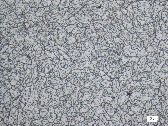 u všech zkoumaných vzorků v rozmezí G = 8-10. Příklad snímku mikrostruktury standardní oceli 1.2343 vyrobené společností ŽĎAS s viditelnými hranicemi původního austenitického zrna je znázorněn na obr.