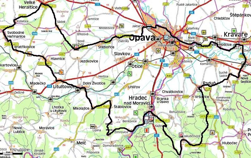 Průběh trasy Opava Radegast cyklotrack a Radegast cyklotrack v ORP Opava Zdroj: [Http://mapy.idnes.