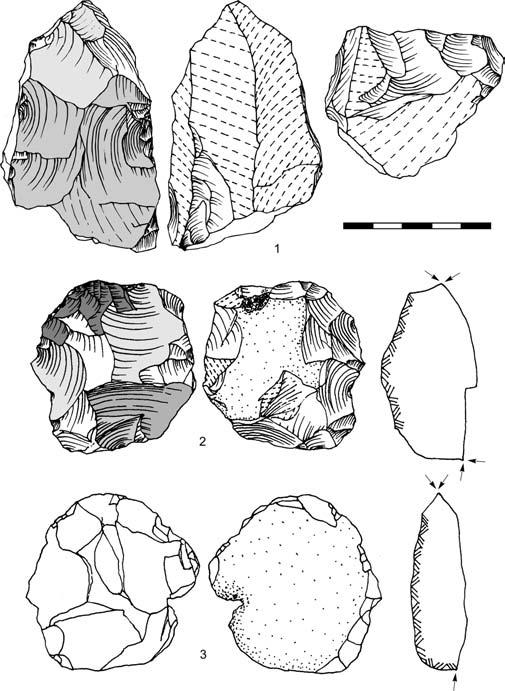9. ARCHEOLOGIE STŘEDOPALEOLITICKÉHO SOUVRSTVÍ 1 3 V MORAVSKÉM KRUMLOVĚ IV Obr 2. MKIV-1, vrstva 3. Jádra. Fig. 2. MKIV-1, layer 3. Cores. Obr. 3. MKIV-1, vrstva 3. Odštěpy. Fig. 3. MKIV-1, layer 3. Blanks.