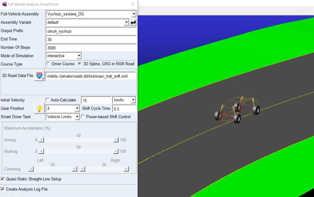 SIMULACE KLÍČOVÝCH JÍZDNÍCH REŽIMŮ 6.4 PRŮJEZD OKRUHEM Ve snaze zkombinovat všechny tři klíčové prvky byla provedena závěrečná simulace na okruhu.