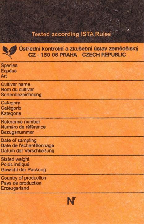 Z řádně adjustované partie je odebrán úřední vzorek a spolu s ním zasílá dodavatel Žádost o uznání osiva, kde v kolonce Další požadavky uvede požadavek na vydání mezinárodních certifikátů, případně č.