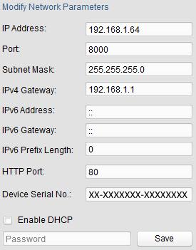 7 5. Ruční změnou IP adresy nebo zaškrtnutím políčka Enable DHCP změňte IP adresu zařízení na stejnou podsíť s počítačem. Obrázek 2 5 Úprava IP adresy 6.