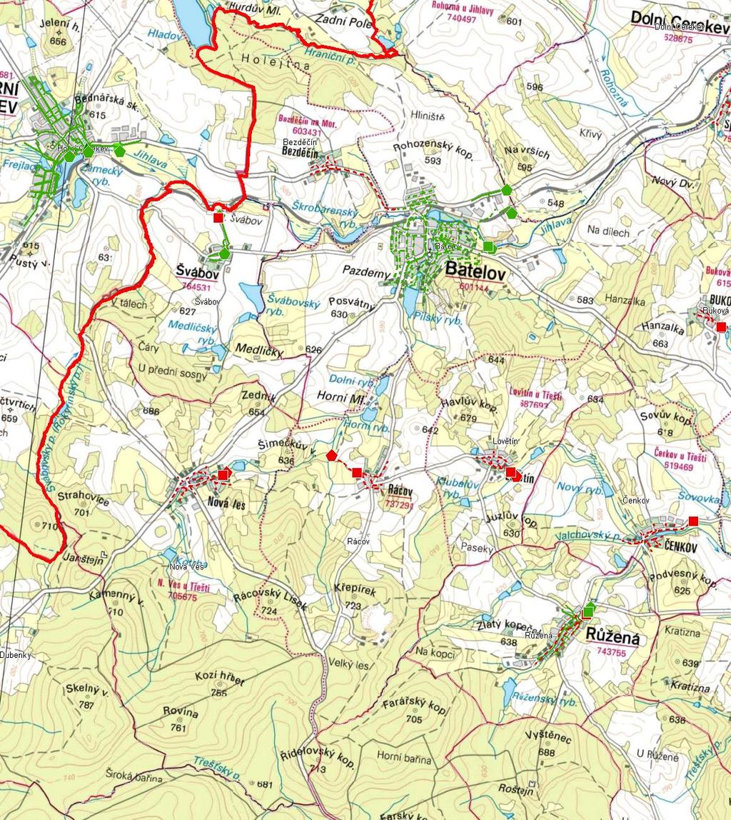 MAPA - KANALIZACE Trasování sítí, lokalizace ČOV, čerpacích stanic, výústí, odlehčovacích komor