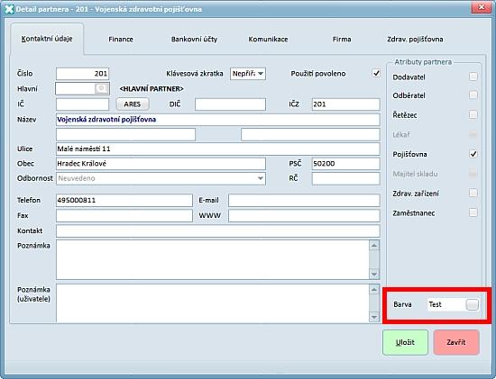 16 Novinky Mediox 3000, Verze 3.0.2012.274 Pro lepší rozlišení dávek určených pro různé pojišťovny. Pokud na kartě partnera v číselníku partnerů na záložce Kontaktní údaje zvolíme barvu (Obrázek 1.