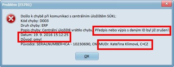 8 Novinky Mediox 3000, Verze 3.0.2012.274 Informovat lékárnu o skutečnosti, že elektronický recept byl zrušen lékařem a proto jej nelze vydat.