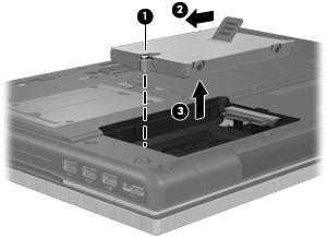 11. Zvedněte pevný disk (3) z pozice pevného disku. Instalace pevného disku: 1. Vložte pevný disk do pozice (1). 2.