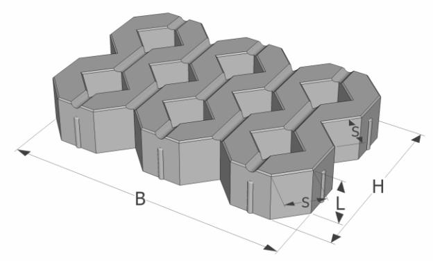 Dlaždice 50 Dlaždice 30 Zatravňovací tvarovka Rozměry (cm) Hmotnost Počet ks Hmotnost Počet Počet B H L S (kg/ks) na paletě palety (kg) (ks/m 2 )