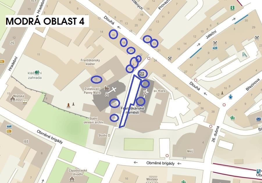 Počet rezidentních a abonentních karet v MODRÉ OBLASTI 4 a vymezení žadatelů MODRÁ OBLAST 4 Františkánské náměstí celý úsek ulice 16 Žadatelem pro OBLAST 4 může být abonent mající sídlo, provozovnu,