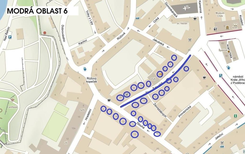 Počet rezidentních a abonentních karet v MODRÉ OBLASTI 6 a vymezení žadatelů MODRÁ OBLAST 6 Židovská celý úsek ulice 24 Žadatelem pro OBLAST 6 může být abonent mající sídlo, provozovnu, či místo