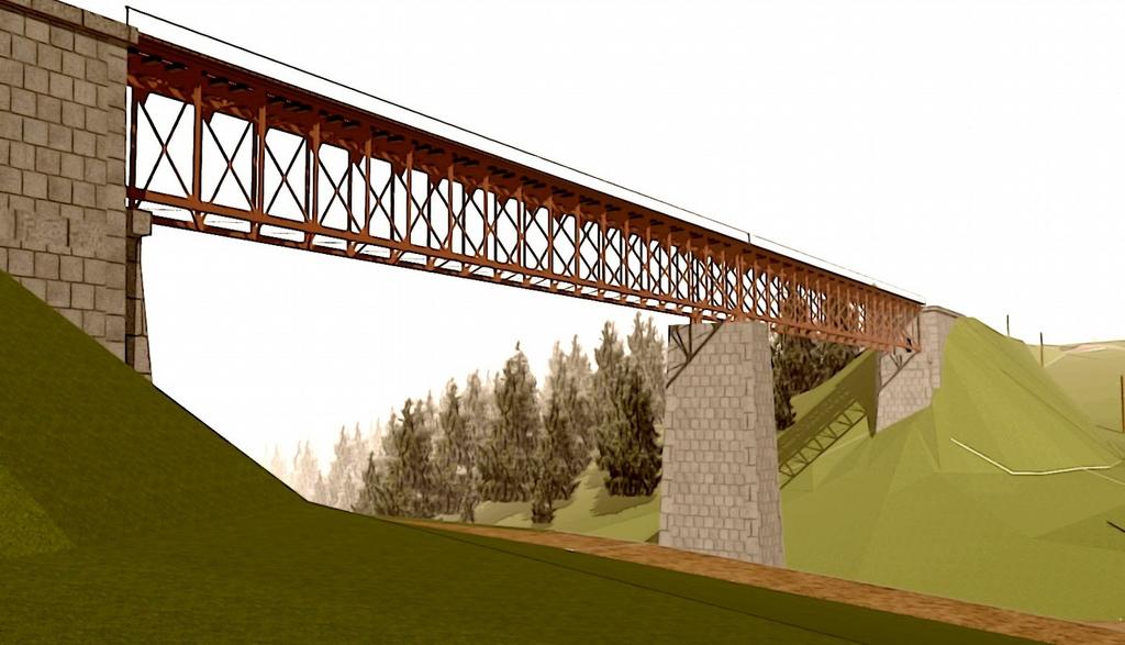 4.3 konstrukce mostu HSŠ Specifikace mostu : příhradový most s horní mostovkou přímopásový spojitý nosník s vyztuženou diagonální mřížovinou most o dvou polích se středním kamenným zděným
