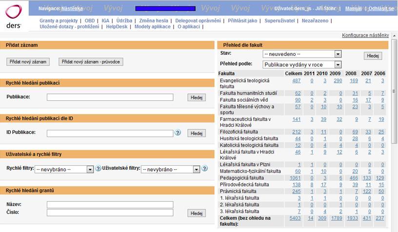 OBD Nástěnka Nástěnka vstupní stránka konfigurovatelné portlety základní přehledy počtů