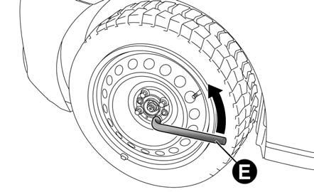 10; u vozidel se slitinovými ráfky odstraňte šroubovákem dodávaným s vozidlem krytku náboje kola, která je na něm natlačena; klíčem dodávaným s
