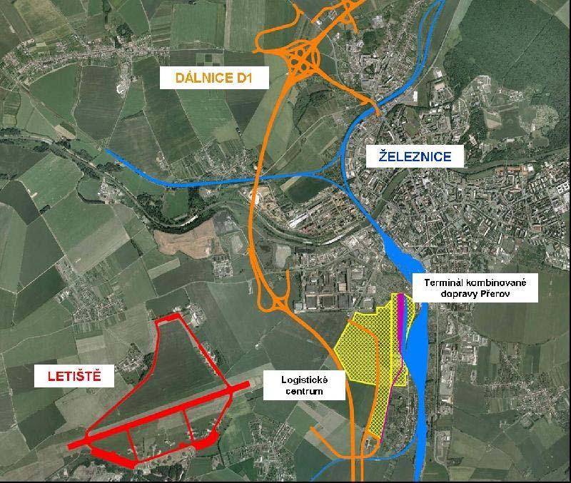 infrastrukturu se smíšeným provozem, situované asi 2 km západně od daného území, za dálnicí D1.