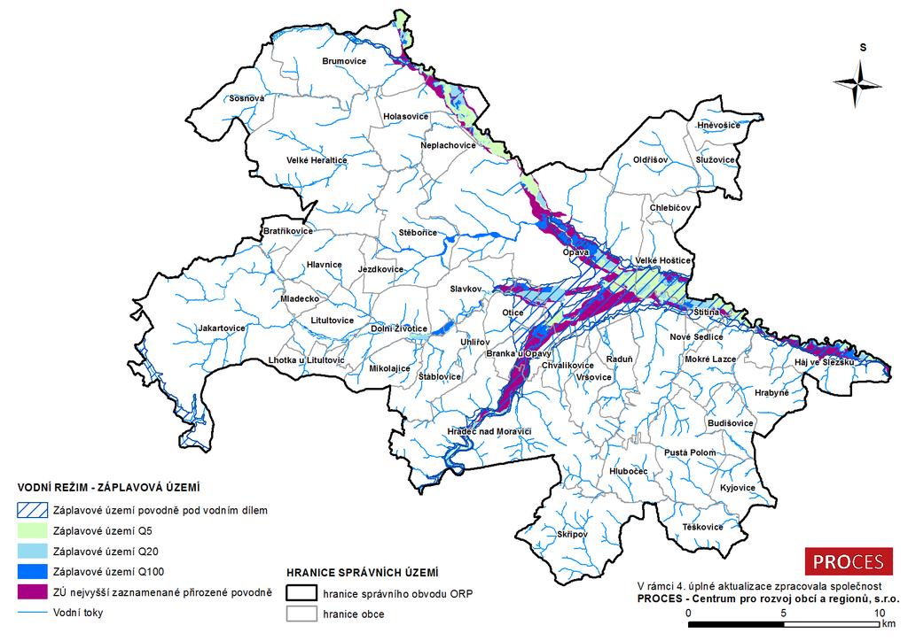 vyplývá, že povodně ohrožují obce Dolní Životice, Litultovice, Nové Sedlice, Otice, Slavkov a Služovice.