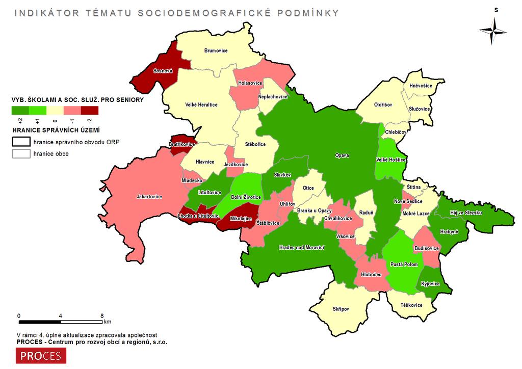 apa 33: Kartogram vyhodnocení indikátoru vybavenosti školami a sociálními službami pro seniory 2.7.