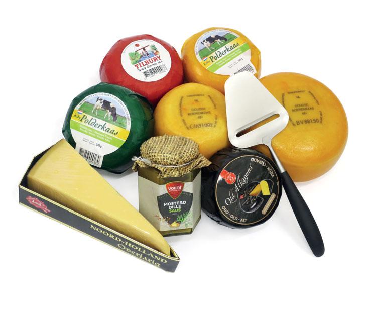 Luxusní dárkový koš se sýry Holandská Minigouda ochucená dle výběru 380g Holandská Minigouda čistá Tilbury 380g Holandská Minigouda farmářská menší 400g Holandská Minigouda farmářská velká 900g
