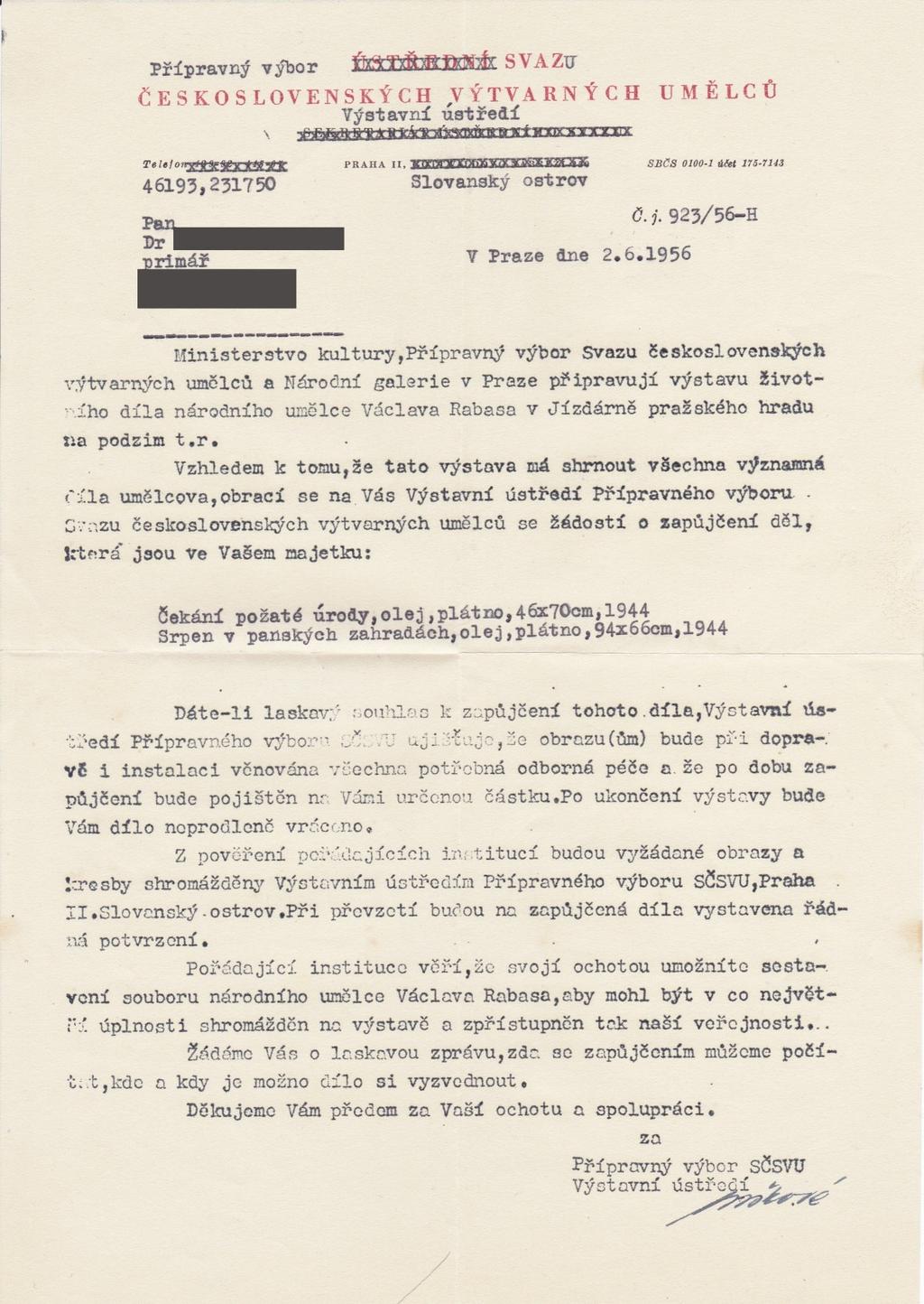 Obrazová příloha 106 Obr. 96 Dopis od Přípravného výboru SČSVU z 2. 6.