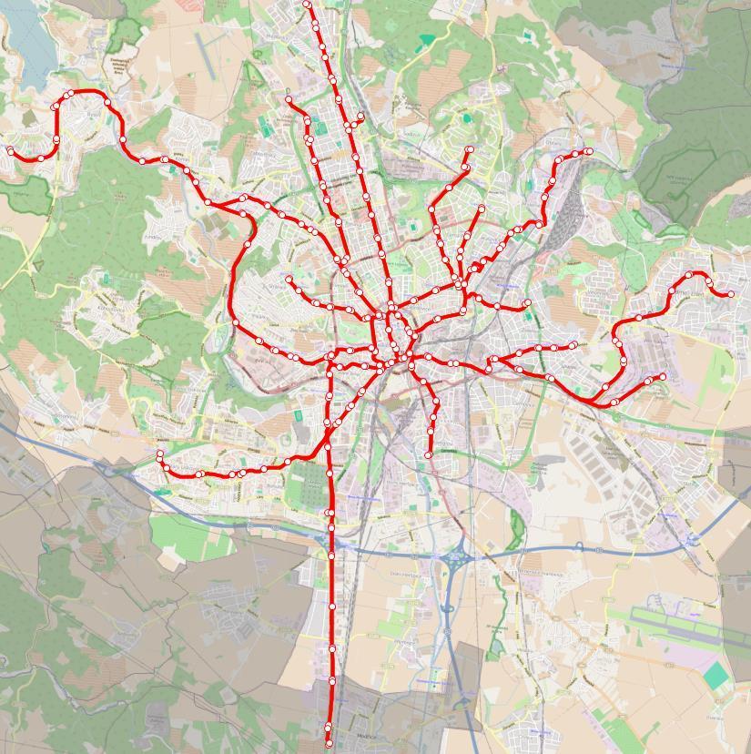 Obrázek 15 Linkové vedení tramvají v Brně 1 1 1,3 1,3,11 12 12 6 9,11 4 3,11 12 1,6 9,11 5 4 1 3,11 4 5 4 5,6 5 3,5,9,11