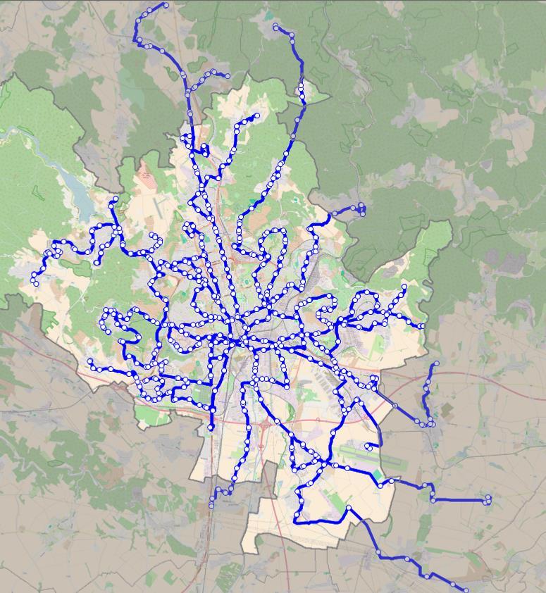 Obrázek 19 Linkové vedení nočních autobusů