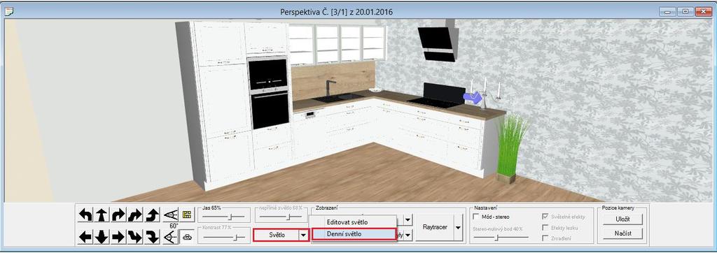 Posledním důležitým bodem při nastavování světel je editace denního světla v naplánovaném prostoru.