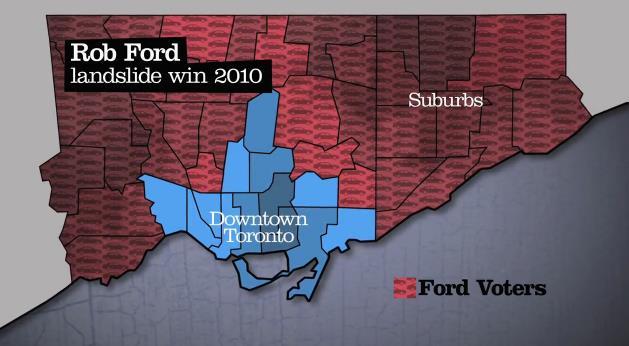 Příběh Toronta Video 2: Starosta získal podporu zejména na předměstích a od rodin a jednotlivců, kteří auto potřebují denně k životu.