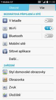 16 z 31 Přihlášení do Wi-Fi sítě Wi-Fi zapnete/vypnete stisknutím vypínače na konci řádku Wi-Fi. Stisknutím řádku Wi-Fi se zobrazí seznam všech dostupných Wi-fi sítí.