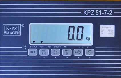 Vážící indikátor typ KPZ 51-7-2 Standartní Indikátor : je bezpečně chráněný, zabudovaný v odolném ocelovém krytu, lehce ovladatelná, prachu odolná a vodotěsná klávesnice, velká ovládací tlačítka.