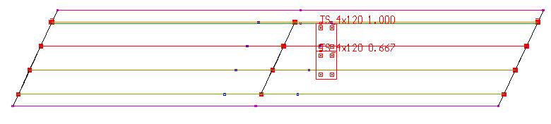 Nápravová zatížení tandemem jízdního směru 1 (pruhy 1 a 2) v jednom zvoleném zatěžovacím stavu Pomocí klávesy L nebo l lze velmi rychle zkontrolovat vygenerované polohy zatížení.