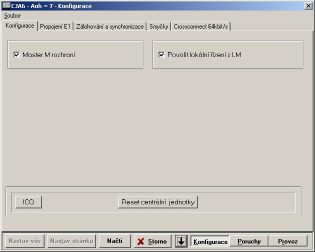 Nastavení jednotky CJAB (CJA6) Na centrální jednotce na Obr. 2-6 je nutné Povolit lokální řízení z LM a připojení Master M rozhraní(jednotka RJ).