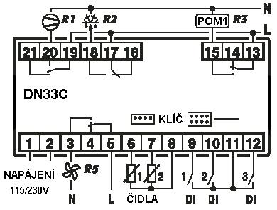 DN33S: termostat pro statická chladící zařízení na DIN lištu Termostaty řady DN33S jsou určeny pro ovládáno časově vypínáním kompresoru na nezbytnou dobu, nebo přerušením průtoku chladiva do