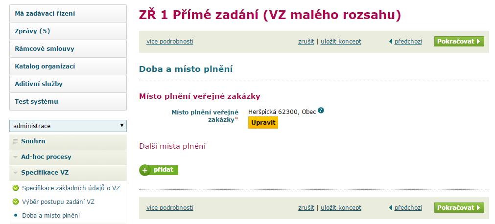 Adresu můžeme zadat ručně, nebo kliknutím na Načíst adresu ze seznamu kontaktních adres zadaných v