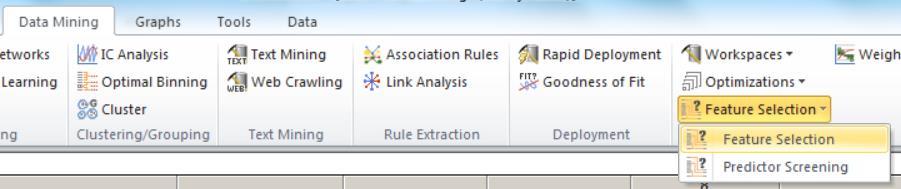 Feature Selection and Variable Screening (FSL) The methods implemented in the Feature Selection and Variable Screening (FSL) module are specifically designed to handle extremely large sets of