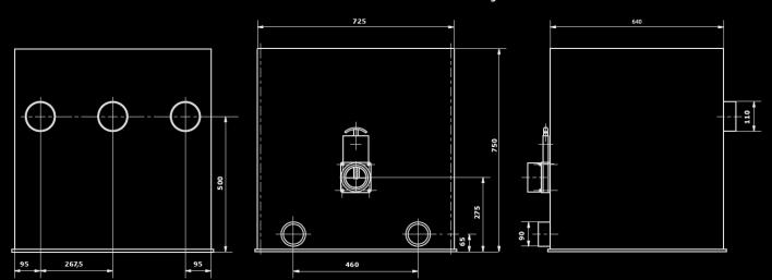 Technická specifikace Rozměry Materiál Dodatečné informace Obal 64 x 72,5 x 75 cm Polypropylen 1cm Vstup (3x) 110 mm Polypropylen 3 x 110 mm Výstup (2x) 90mm Polypropylen dodáno vč. flex.