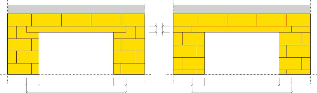 Maltují se všechny vodorovné (ložné) i svislé (styčné) spáry v celé délce překladu, a to i v případě že jsou použity tvárnice s perem a drážkou (PDK).