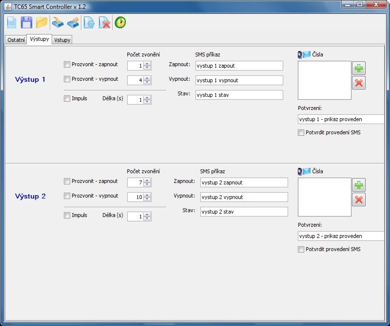 NASTAVENÍ PARAMETRŮ ZÁLOŽKA VÝSTUPY TC65i Smart Controller Rel.2 disponuje dvěma výstupy.