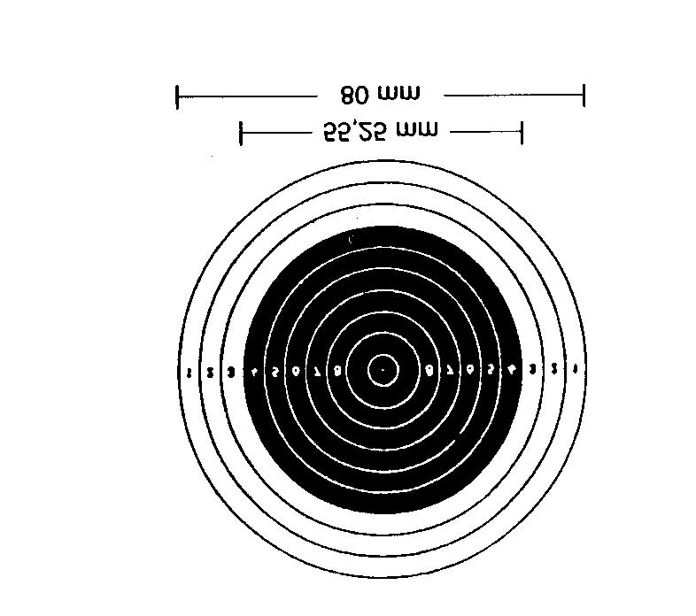 Hodnoty bodovacích kruhů 1 až 8 jsou vytištěny v bodovacích polích v vodorovném směru. Pole 9 a 10 nejsou označena číslem. Číslice jsou asi až 3 mm vysoké a mají tloušťku asi 0,3 mm.