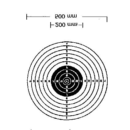 B 1 TERČ ČÍSLO 1 NA 300 METRŮ Pistolový terč na 25 a na 50 metrů kruhy 10 50 mm (± 0,2 mm) 9 100 mm (± 0,4 mm) 8 150 mm (± 0,6 mm) 7 200 mm (± 1,0 mm) 6 250 mm (± 1,0 mm) 5 300 mm (± 1,0 mm) 4 350 mm