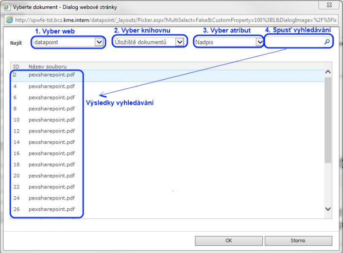 Výběr potvrďte tlačítkem Otevřít. Pokračujte bodem c. b. pokud chcete přidat odkaz na dokument existující v systému SharePoint: 1.1 znáte-li přesný název, vepište jej přímo.. Pokračujte bodem c. Obrázek 15: Vkládání příloh 2.