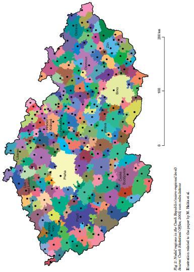 Obr. 3: Sociálněgeografická regionalizace ČR (spádové regiony Olomouce, Prostějova a Přerova).