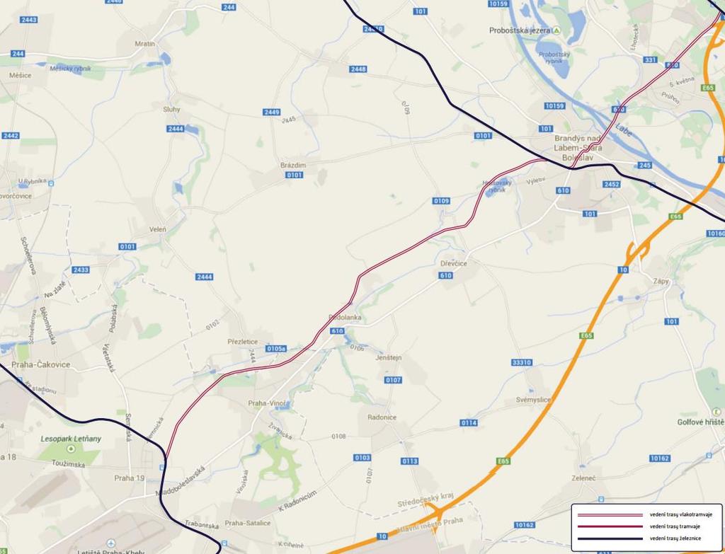 Příloha A Návrh trasy vlakotramvaje Praha