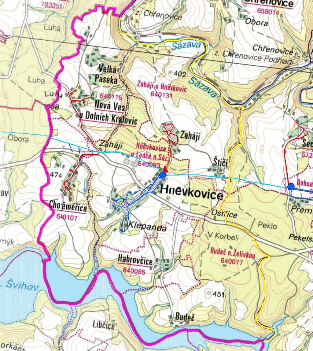 MAPA - VODOVODY Trasování sítí, lokalizace vodojemů, zdrojů, čerpacích stanic, ATS, ÚV Vodovodní řady Vodojem zemní