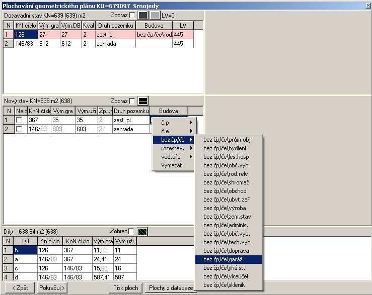 V tomto bodě byla změnová část geometrického plánu připravena k exportu do VFK. Zvolil jsem VKM Geometrický plán Součásti GP. Program automaticky vybral data k exportu. Zvolil jsem položku NVF.